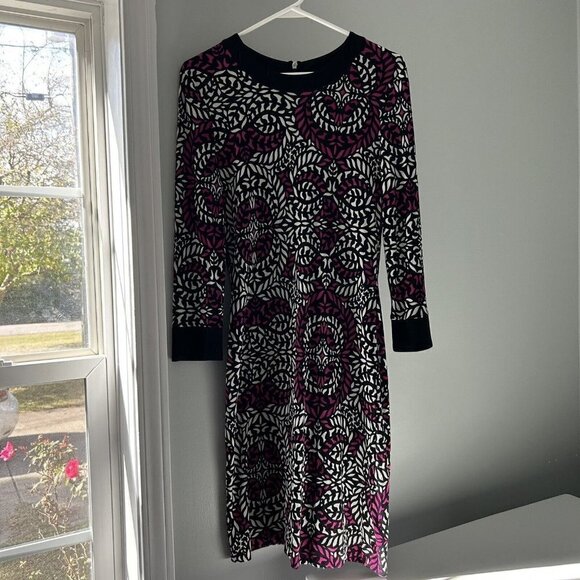 Tory Burch Black White Pink Patterned 100% Silk Shift Dress Size Medium - Picture 1 of 11